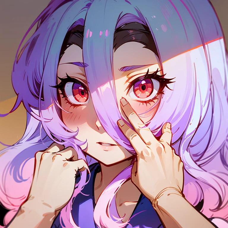 Shiro from no game no life with pastel blue hair and red eyes wearing a purple japanese uniform in a chibi anime artstyle