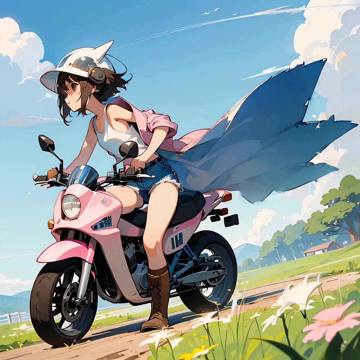 ((Blue sky、White clouds floating、Early summer sky:1.5))