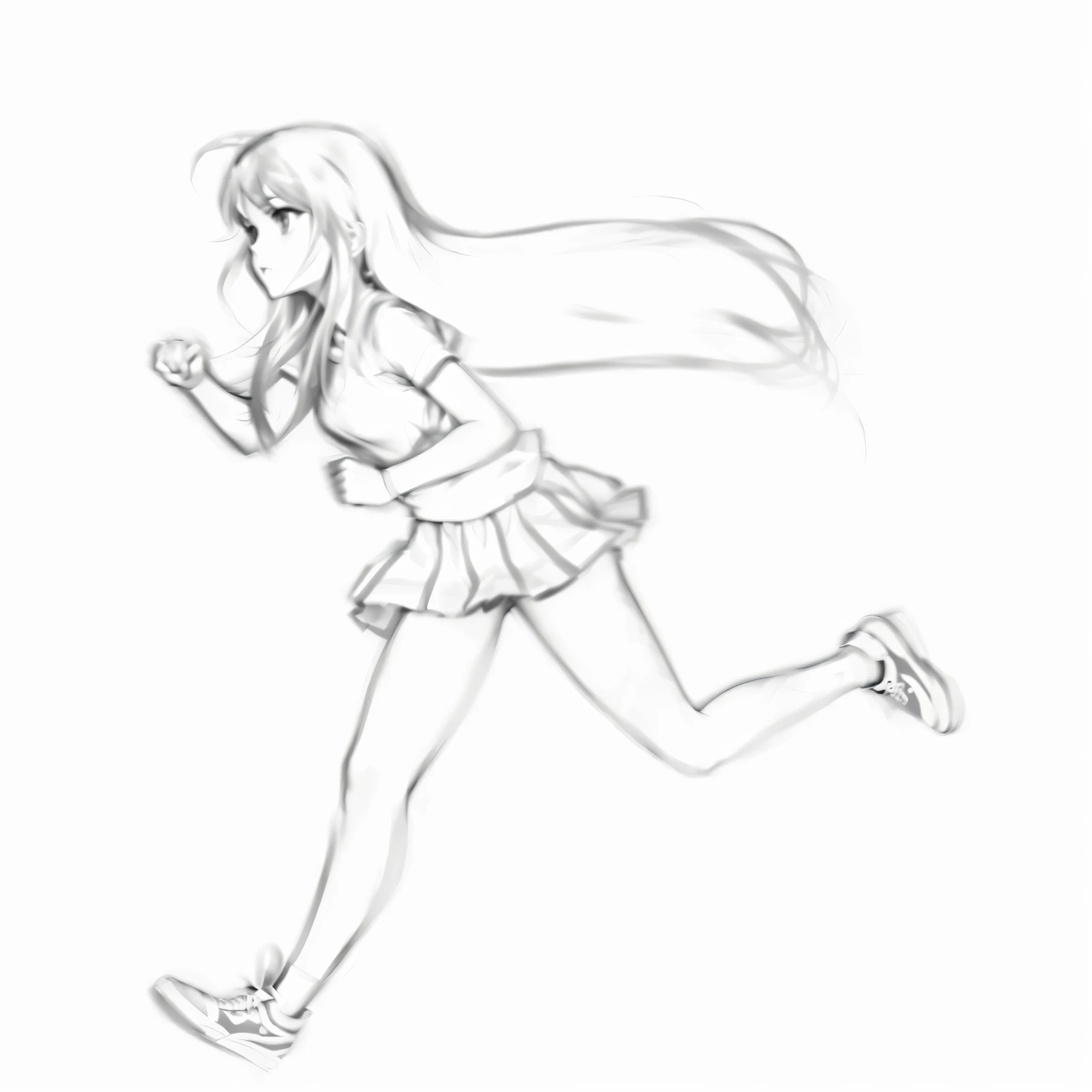 a drawing of a The girl runs with a tennis racket, the anime The girl runs, running pose, The girl runs, The girl runs, clean anime outlines, running free, anime pose, quickly run to the camera, anime sketch, how to draw anime, flat fill in anime style, Drawn as a Speed Racer anime, Anime drawing, Anime-style drawing, long hair, sneakers, mother, skirt.
