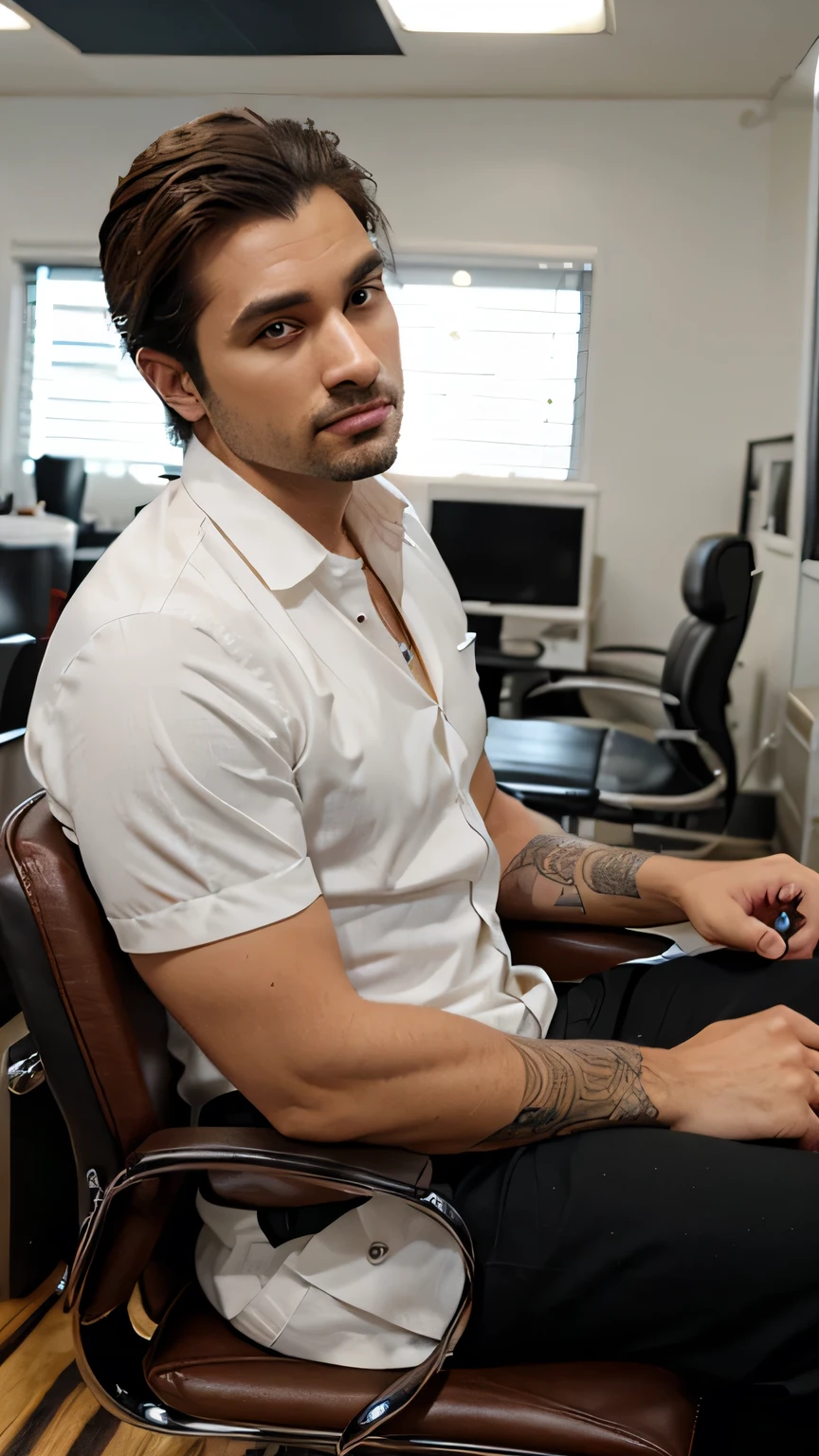 a man hair specialist sitting in his office