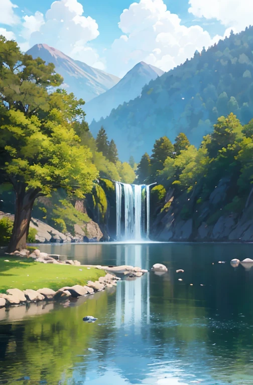 anime scenery of a soccer field with a waterfall and a soccer ball, beautiful anime scenery, anime scenery, anime landscape wallpaper, anime landscape, anime countryside landscape, anime background art, amazing wallpaper, anime nature, anime background, detailed scenery —width 672, anime scenery concept art, beautiful anime scene, scenery wallpaper, anime nature wallpap, detailed scenery