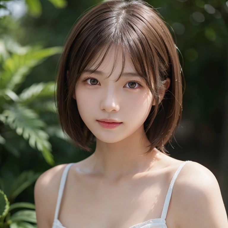 Realistic:1.3), Rembrandt Lighting, (masterpiece:1.2), (photoRealistic:1.2), (highest quality), (Detailed skin:1.3), (Intricate details), Ray Tracing,One girl, In detail,real, One Girl, Very beautiful face and eyes,Short Hair, 顔front, (Intricate details), dramatic, Ray Tracing, 顔front, Short Hair, Scattered beneath the surface, front, bangs, Hair between the eyes, One girl, Cute Japanese Girl,Detailed skin texture, Bare skin above the collarbone, Shoulder Bare Skin, masterpiece, highest quality, High resolution, View your viewers,