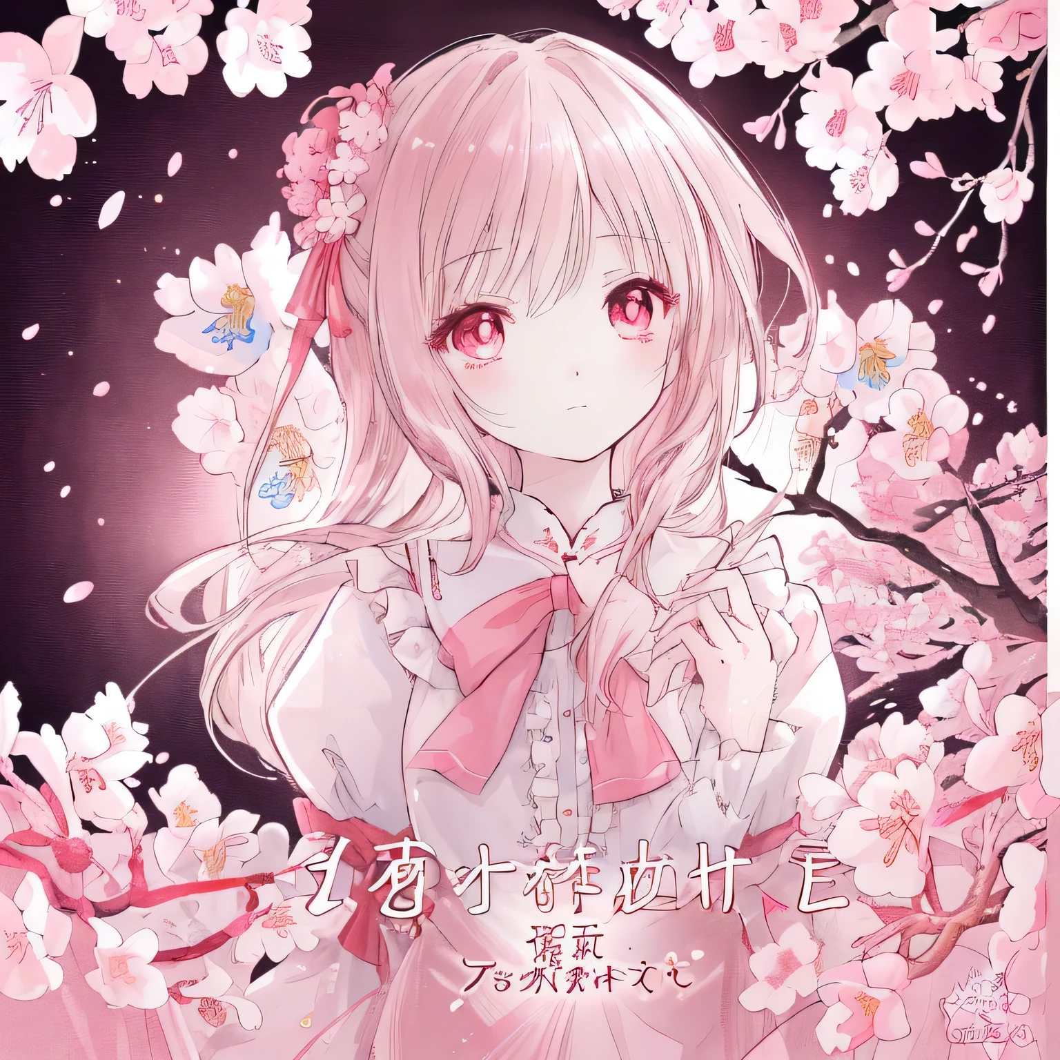 Light ink-colored artwork with a cherry blossom theme, ((highest quality)), High resolution, 8k, Cinematic Light, High Contrast, Written boundary depth, Strong brilliance, Detailed Background, One Girl, cute, fine grain, Shining Eyes, Detailed Iris,bright、Hilarious、The Magic of Cherry Blossoms、Smells good、Alluring