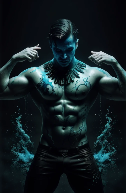 Alberto seveso art, silhouette man dancing,macho musculoso, water paint, blue ink water, nuvem de tinta azul, bolhas, alberto seveso art, estilo de pintura solta, detalhe intrincado, cinematic lighting, octane rendering, 8k rendering, volumetric lighting