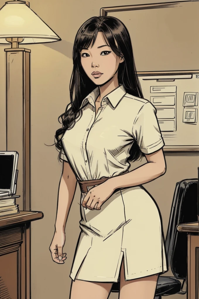 2d cartoon,masterpiece, An asian woman, office uniform