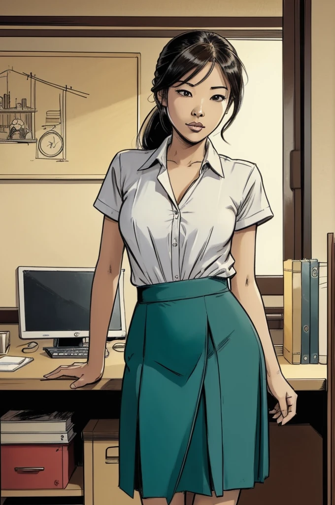 2d cartoon,masterpiece, An asian woman, office uniform