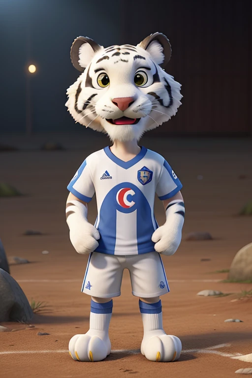 Animal white tiger con camiseta de futbol del equipo chileno Club de Deportes Santiago Morning 