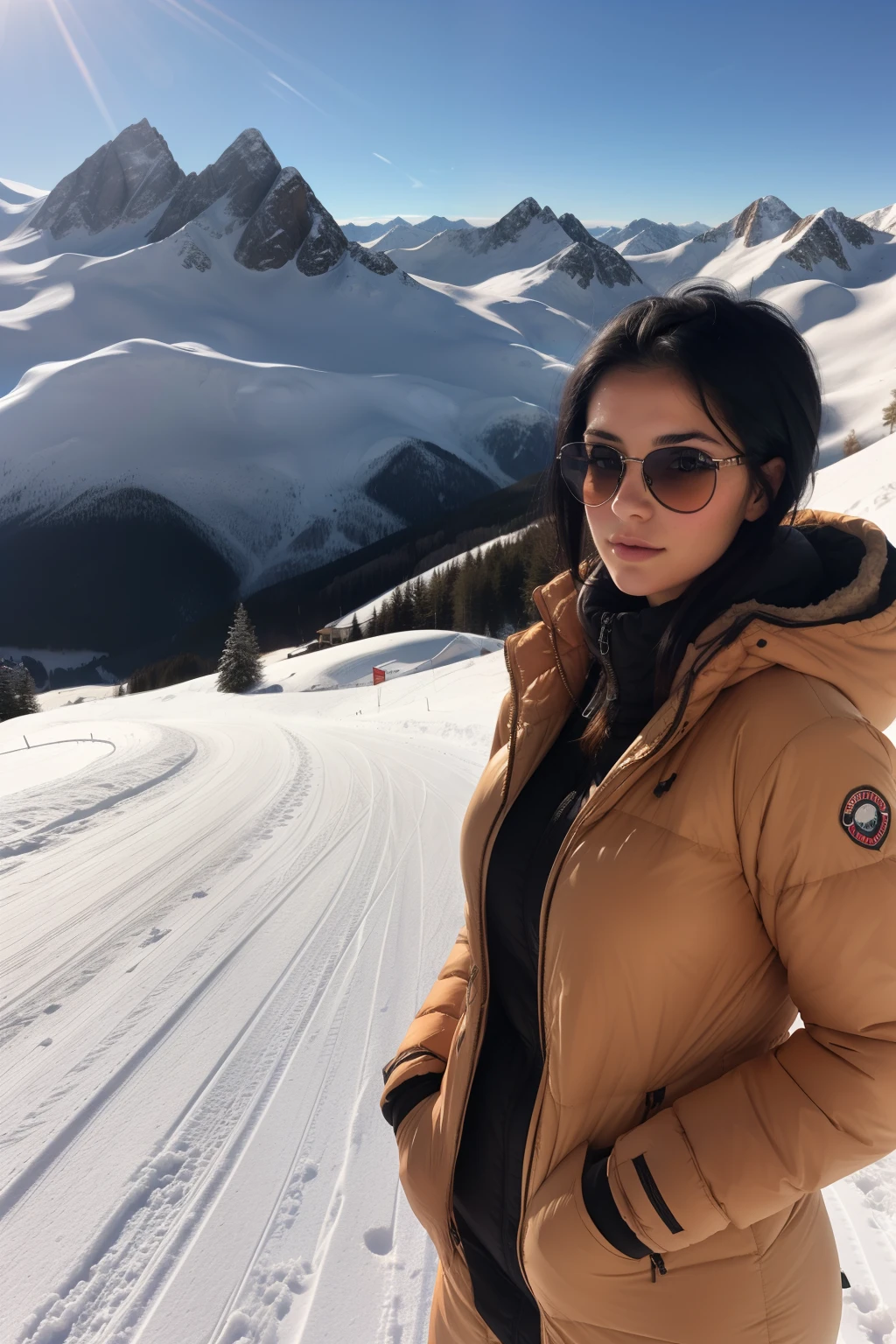 ((best quality)), ((Meisterwerk)), (detailed), perfektes Gesicht
A 21 Years Old Girl Short Slick Back Black Hair, Curvy And Fit,tan skin, At Sking In The Mountains. Wearing Snow Suit With Snowboard glasses,Portrait, Natural Beauty, Classy look, Looking Directly Into The Camera, ((Full Body ))