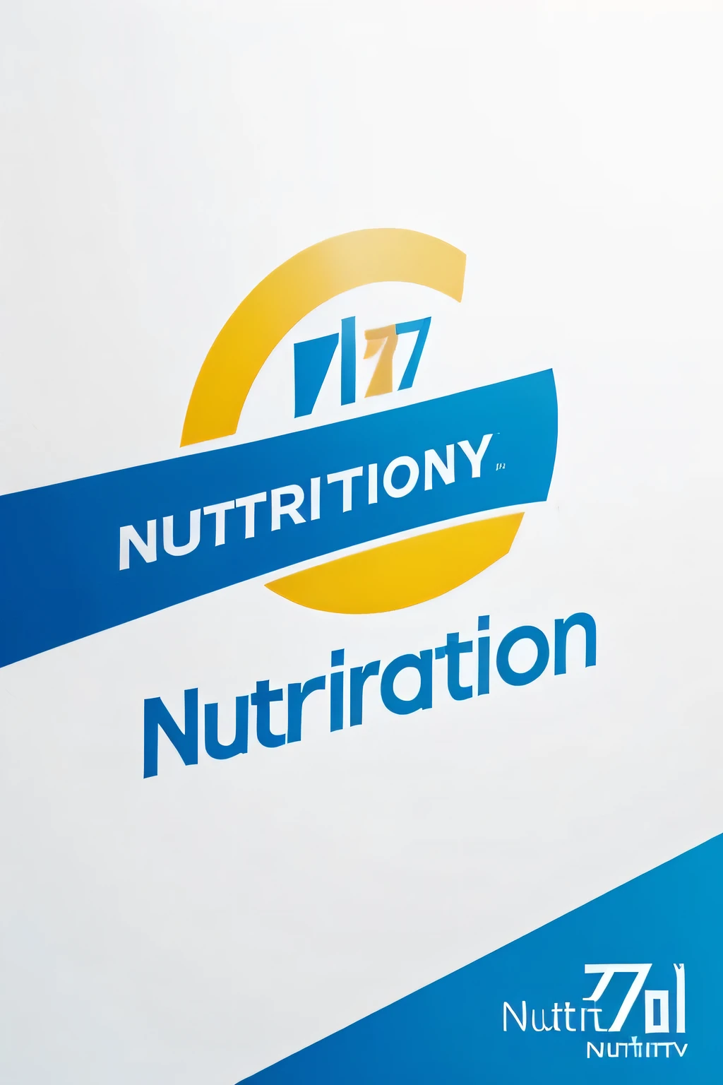 logo for a company in the nutrition area written "NUTRI7" with art in blue and yellow on a white background
