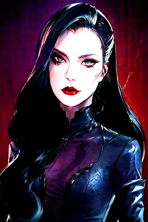 20-year-old woman ,perfect asymmetrical face and detailed eyes 3D slender figure big oppais long hair, pose sexy , lenceria,  y mirando al espectador, imagen perfecta para wallpaper fanart, gothic makeup voluminous and red lips 