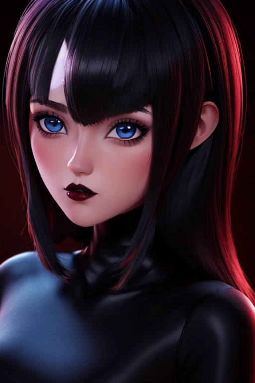 20 year old woman , lenceria, perfect asymmetrical face and detailed eyes 3D slender figure big oppais long hair, pose sexy , y mirando al espectador, imagen perfecta para wallpaper fanart, gothic makeup voluminous and red lips