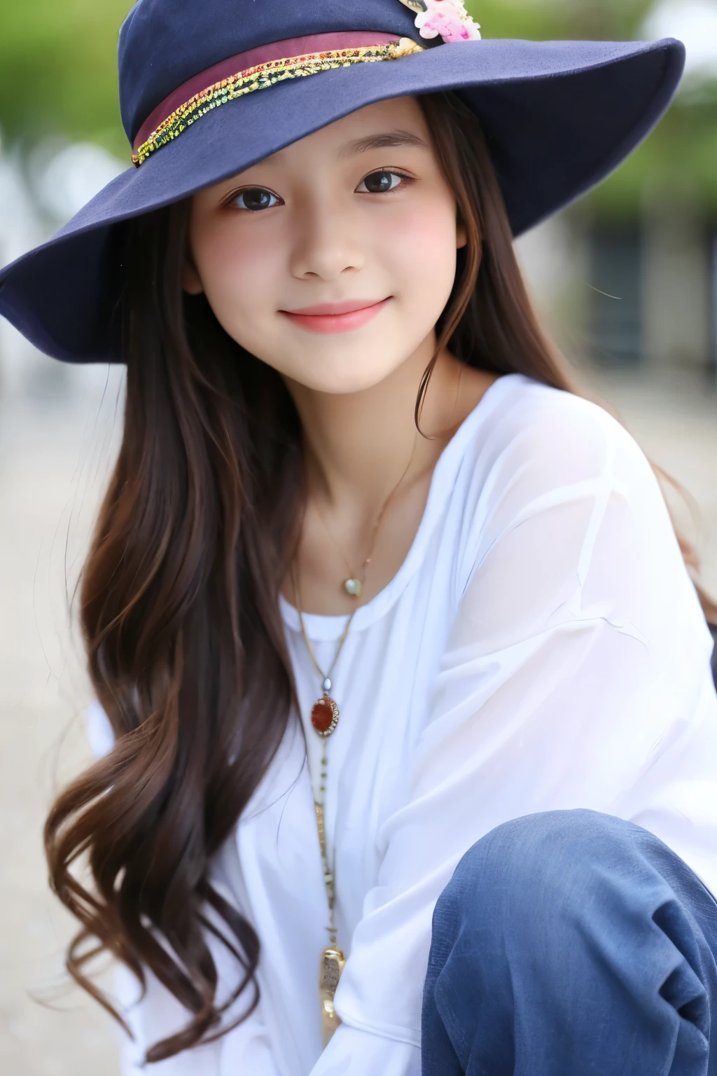 13 years old。smile、Beautiful eyes、Beautiful colored clothes、hat