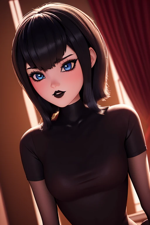 20 year old woman , lenceria, perfect asymmetrical face and detailed eyes 3D slender figure big oppais long hair, pose sexy , y mirando al espectador, imagen perfecta para wallpaper fanart, gothic makeup voluminous and red lips 