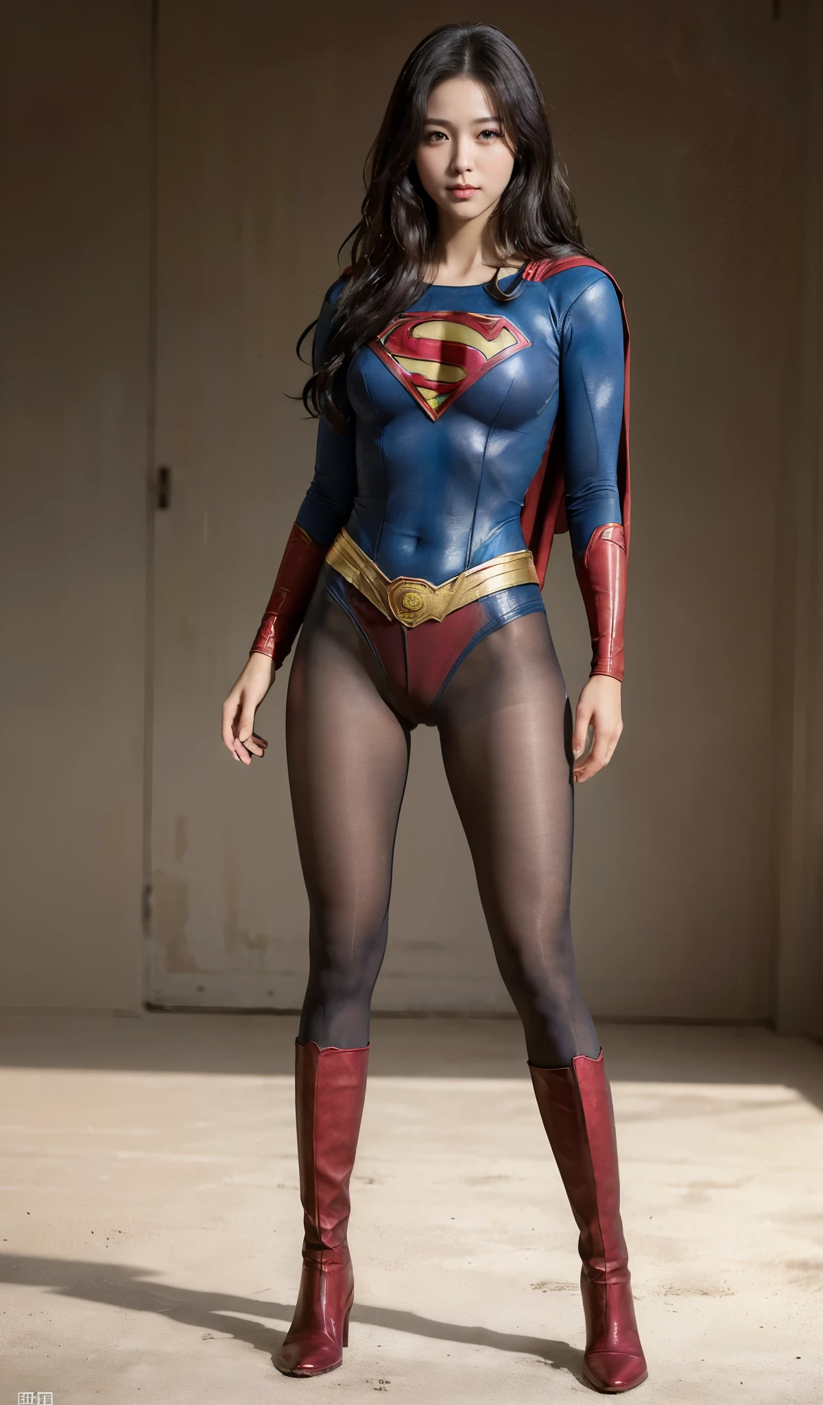 No background、(((Improve your style)))、(((Model Body Type)))、(((Beautiful legs in black tights.)))、(((Legally express the beauty of your smile)))、((((Make the most of your original images)))、(((Supergirl Costume)))、(((A form-fitting Supergirl costume)))、(((Beautiful Hair)))、(((suffering)))、(((Please wear black tights....、Wear red boots)))、((Best image quality、8k))、((highest quality、8k、masterpiece:1.3))、(((Preserve background )))、Sharp focus:1.2、Beautiful woman with perfect figure:1.4、Slim Abs:1.2、Wet body:1.5、Highly detailed face and skin texture、8k