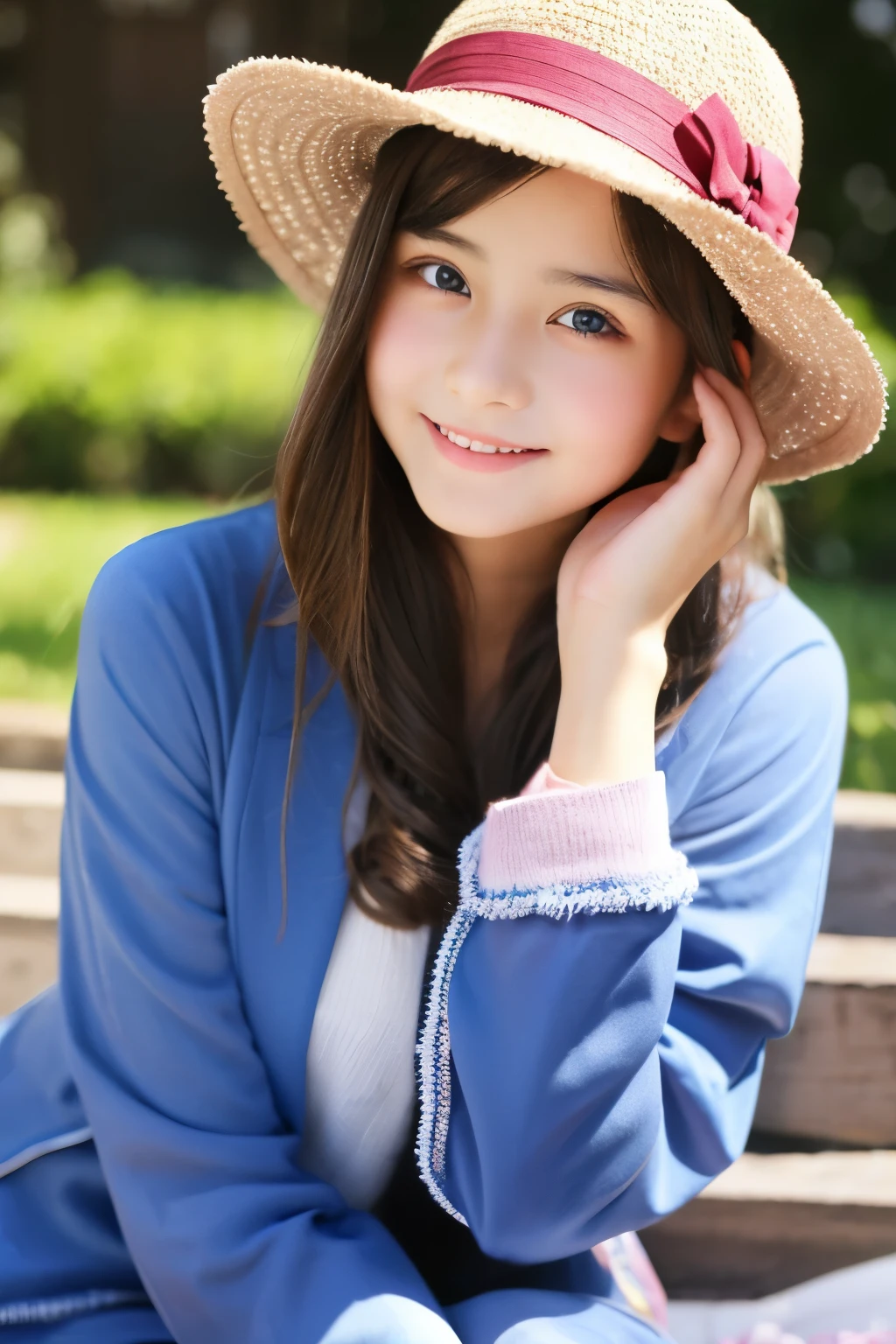 13 years old。smile、Beautiful eyes、Beautiful colored clothes、hat