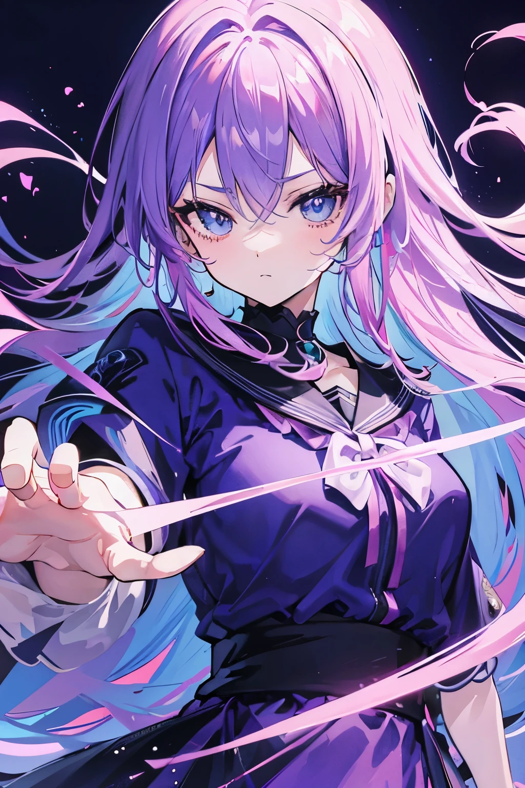 Cool, anime, IPhone wallpaper, much purple and blue, and pink highlights, background.