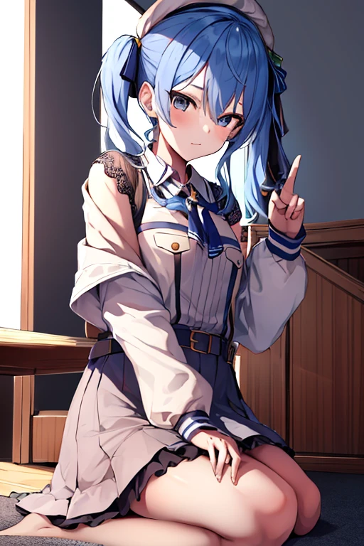 1girl, solo, hoshimachi suisei \(1st costume\), sketch,
middle finger, side ponytail,
white background,
masterpiece, best quality, very aesthetic, absurdres,