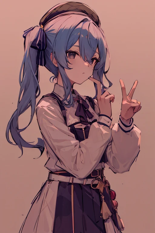 1girl, solo, hoshimachi suisei \(1st costume\), sketch,
middle finger, side ponytail,
white background,
masterpiece, best quality, very aesthetic, absurdres,