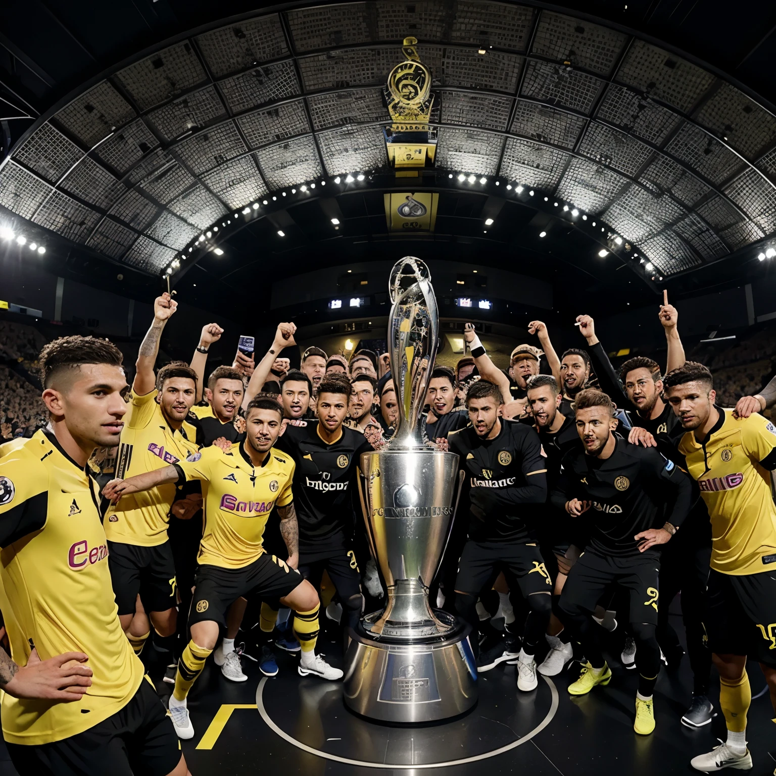 Believe me, an image with the Borussia Dortmund players in front of the UEFA Champions League trophy and behind that the Real Madrid players surrounded by rodents, in this case rats.