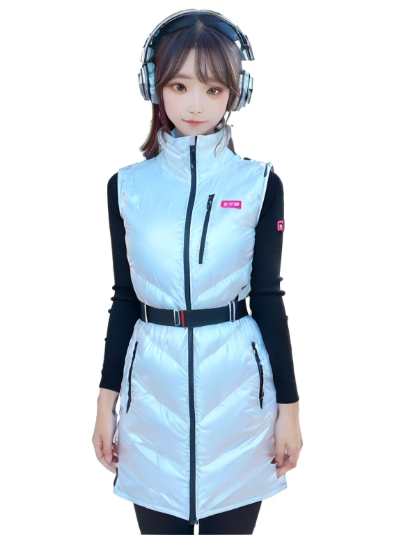 masterpiece, highest quality, Very detailed, 8K Portrait,japanese android girl,Plump , Control panel,Robotic arms and legs, Blunt bangs,,BREAK (metallic gray, metallic luster, mirror finish, astrovest):5,headphone:5,BREAK (black sleeves):100,smartwatch,futuristic space station,control room,BREAK headphone,blue eyes,(black hair):2,(long hair):1.3,look at viewer,(Respirator),BREAK blush:3,hidden hands,smile