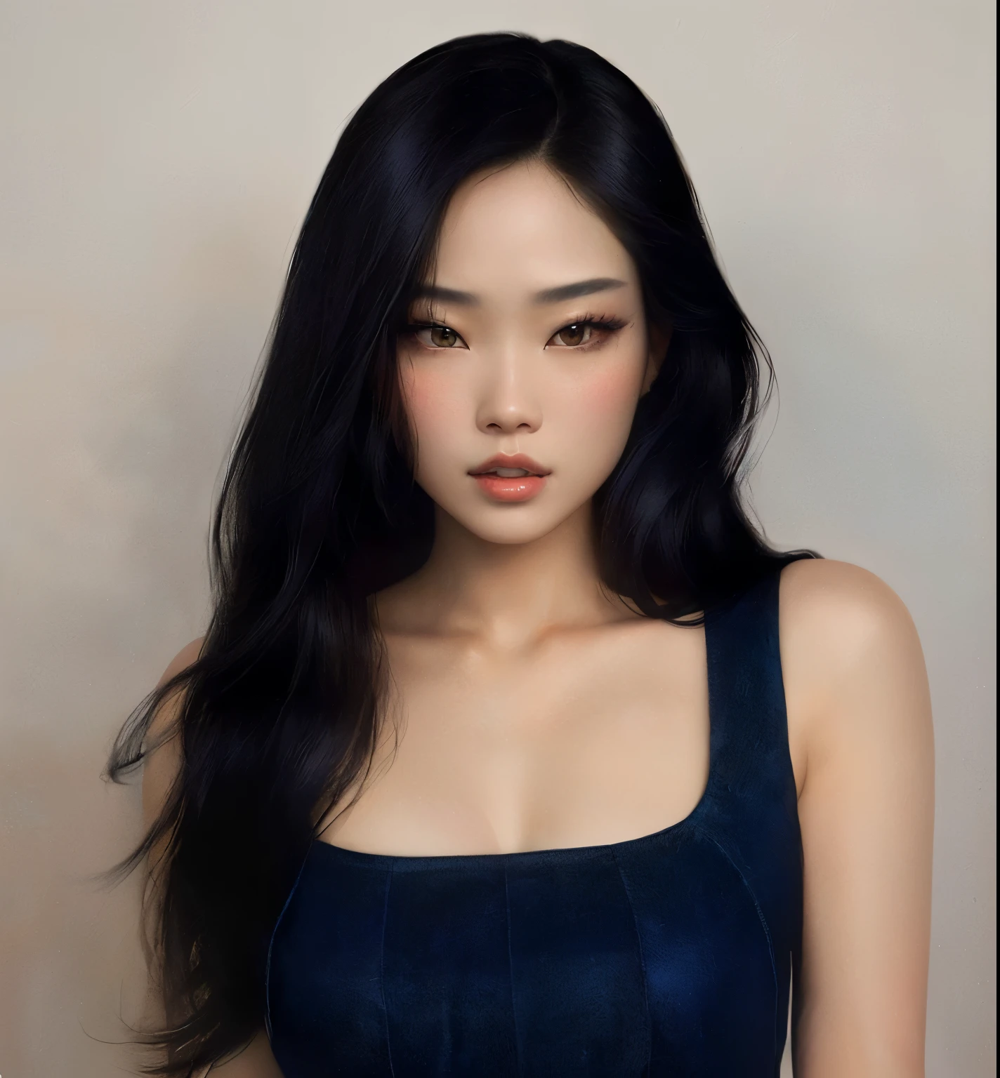 a close up of a woman with long black hair wearing a blue dress, blackpink jennie, beautiful south korean woman, female actress from korea, gongbi, heonhwa choe, jossi of blackpink, portrait of jossi of blackpink, lee ji-eun, lee ji - eun, jinyoung shin, gorgeous young korean woman, roseanne park of blackpink