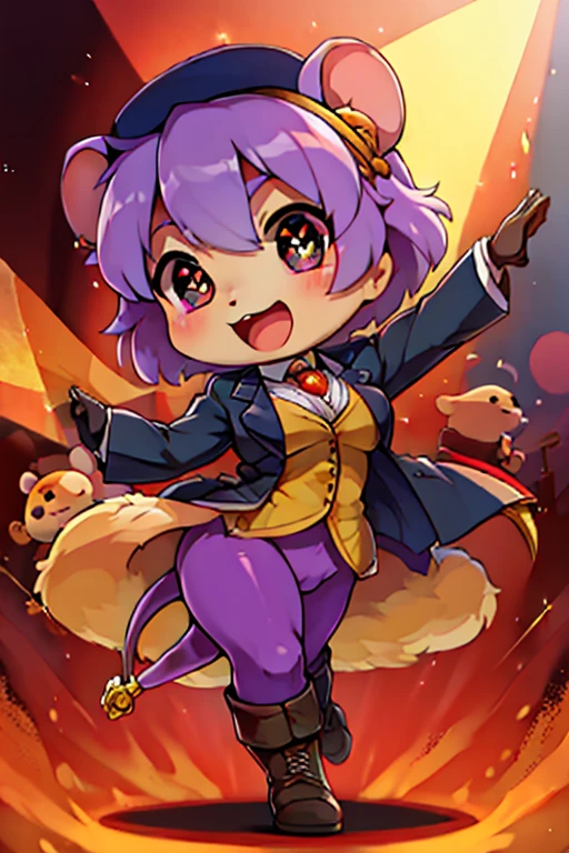 boy, purple tights hamster, furry, bodyfur, tail, blazer, bottomless, gloves, boots, chibi, sparkling eyes, idol, dancing, singing
