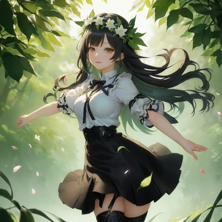 anime girl with long hair and a flower in her hair, anime moe artstyle, anime style 4 k, beautiful anime girl, anime lush john 8k woods, anime visual of a cute girl, anime art wallpaper 8 k, a maid in a magical forest, 4k anime wallpaper, smooth anime cg art, hestia, cute anime waifu in a nice dress