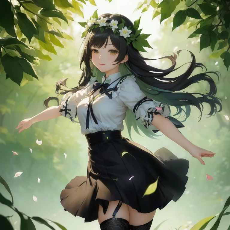 anime girl with long hair and a flower in her hair, anime moe artstyle, anime style 4 k, beautiful anime girl, anime lush john 8k woods, anime visual of a cute girl, anime art wallpaper 8 k, a maid in a magical forest, 4k anime wallpaper, smooth anime cg art, hestia, cute anime waifu in a nice dress