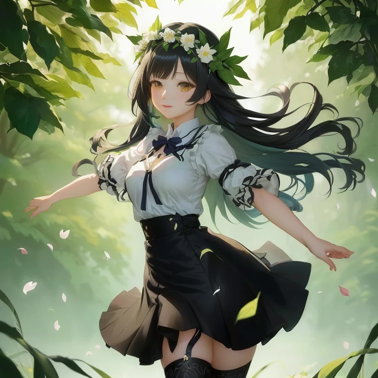 anime girl with long hair and a flower in her hair, anime moe artstyle, anime style 4 k, beautiful anime girl, anime lush john 8k woods, anime visual of a cute girl, anime art wallpaper 8 k, a maid in a magical forest, 4k anime wallpaper, smooth anime cg art, hestia, cute anime waifu in a nice dress