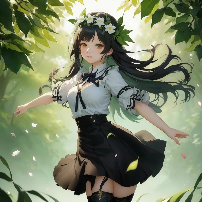 anime girl with long hair and a flower in her hair, anime moe artstyle, anime style 4 k, beautiful anime girl, anime lush john 8k woods, anime visual of a cute girl, anime art wallpaper 8 k, a maid in a magical forest, 4k anime wallpaper, smooth anime cg art, hestia, cute anime waifu in a nice dress
