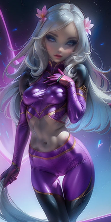 1 girl, Gray Hair, iris, Shining Eyes, Baby pink sports bra, baby pink leggings, 美しいsmile、Realistic, blush, night, Flowers, sun, sunlight, masterpiece, 最high quality, high quality, high qualityの美しい胸, Long legs, Thighs, Slim figure, baby pink 全て, All fascinating、(((Captivating eyes、smile)))