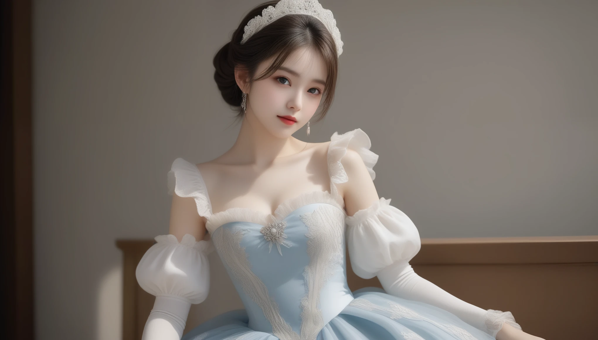 8K, Ultra-high resolution, highest quality, masterpiece, Surreal, photograph, 1 girl, (:1.3), pretty girl, Cute face, Beautiful eyes in every detail,masterpiece, highest quality, Tabletop, best definition, artwork, 非常にdetailed, 多くのdetailed, detailed, detailed, one princess, whole body, whole body, Gorgeous Ball Gowns, 超detailedなゴージャスなドレス,Gorgeous long dress,Frillsたっぷりのゴージャスなドレス,Gorgeous dress with lots of ribbons,Gorgeous rococo dresses, detailed gorgeous rococo dresses,Gorgeous rococo dress with ribbon,Frills, Perfect Skin, Pencil Skirt,Beautiful feet,High heels,Bobcut,((A cup small breasts)),whole body,((Spread your thighs))、Sexy pose、See through 、Look at the audience、beauty,Long neck、Smile a little、Please close your mouth and laugh、(((Ideal body proportions))),A cup small breasts :2,、Portraiture:2、Perfect Anatomy、Vivid details、detailed、Surreal、Light and shadow,Strong light,Fashion magazine cover,Thin lips