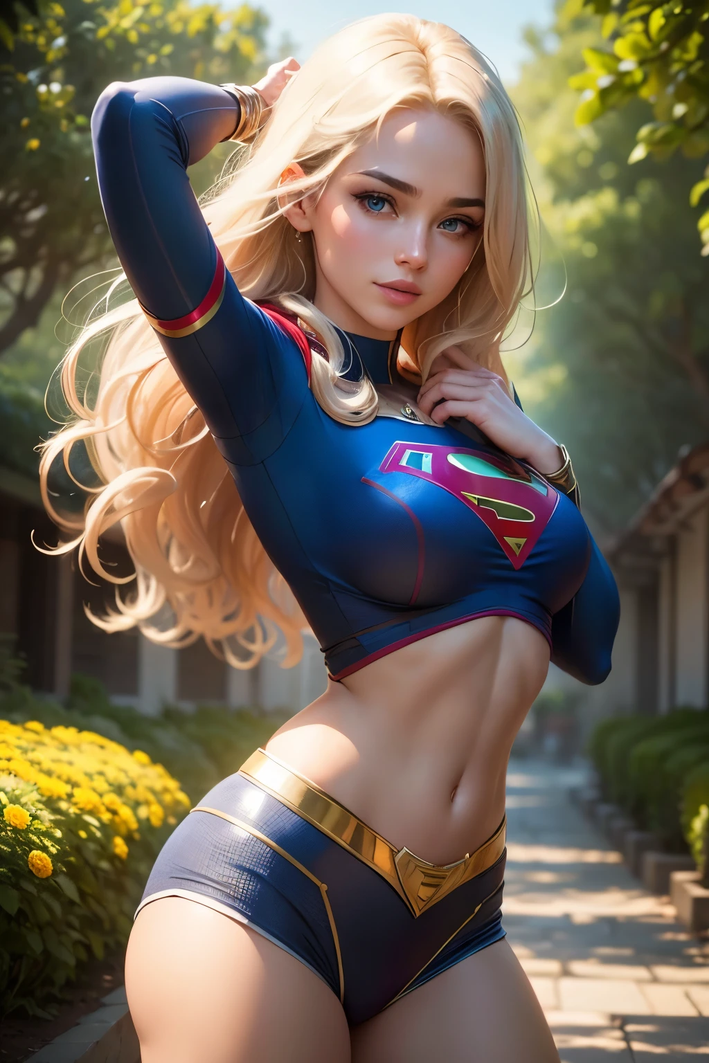 lindo, Powerful supergirl with flowing blonde hair and a captivating smile. your strength, Muscular Physique Radiates Confidence and Strength. Os detalhes intrincados de seu rosto, showing off her piercing blue eyes and perfectly shaped lips, melhorar seu carisma geral. She is the epitome of female empowerment and strength. Realista, fotografia. Fantasia rasgada.
Ela fica alta em um jardim vibrante, Full of lush greenery and colorful flowers. Sunlight gently caresses your flawless skin, criando um, brilho suave. The garden is teeming with life, com borboletas voando ao seu redor, attracted by its natural beauty.
The scene is captured in stunning 8k resolution, garantindo a mais alta qualidade e clareza. The image is ultra-detailed, reflecting every intricate aspect of Supergirl's appearance and the surrounding environment. With realistic and photorealistic rendering, Cada detalhe, from the texture of the hair to the delicacy of the petals, is brought to life.
O estilo de arte mistura elementos de retratos e arte conceitual, creating a unique and captivating composition. It shows the powerful presence of supergirl amidst the serene beauty of nature. The colors are vivid, accentuating the vibrancy of the garden and enhancing the overall aesthetic appeal.
The lighting in the image is meticulously crafted, emphasizing Supergirl's characteristics and adding depth to the scene. O macio, A luz do sol quente projeta sombras delicadas, melhorar ainda mais a qualidade tridimensional da obra de arte.
Em resumo, The request is:
Supergirl, louro, peituda, musculoso, belos olhos detalhados, beautiful detailed lips, olhos e rosto extremamente detalhados, Long eyelashes, cena do jardim, 8k resolution, ultra-detalhado, Realista, fotorrealista, retrato, arte conceitual, cores vivas, luz solar quente, Women's Strength and Empowerment.
