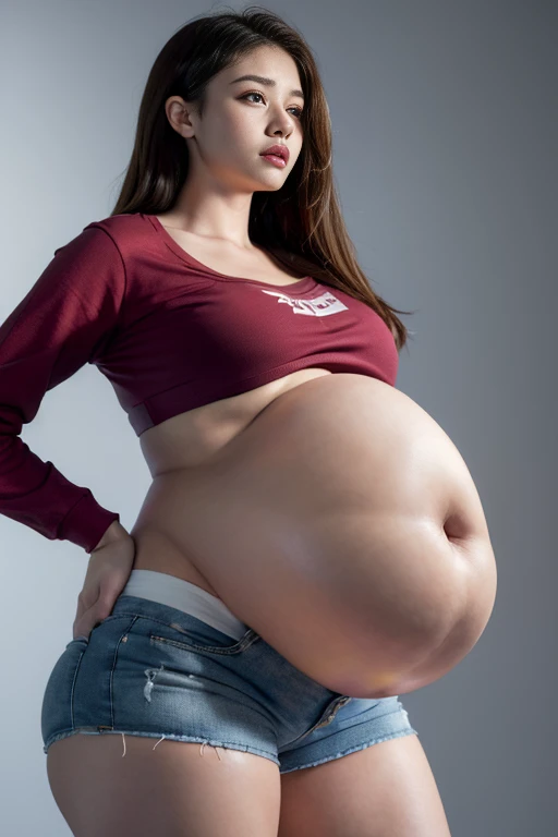 (ultra realistic, highly detailed:1.4), best quality, masterpiece
girl, 18 yo., sweatshirt and shorts,
((longtorso, ltso):1.3), tall, plump body, voluoptuous body, Huge breasts, Huge big chest, Huge big ass, pregnant belly 9 months