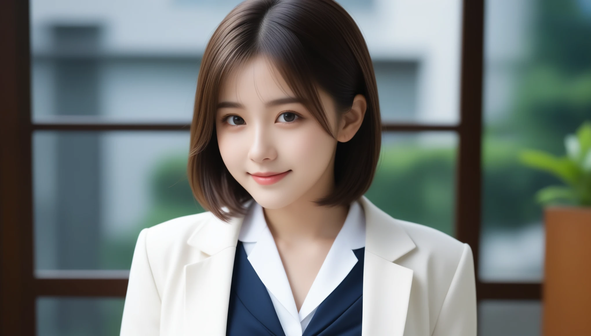 8K, Ultra-high resolution, highest quality, masterpiece, 超Realisticな, photograph, 1 girl, (16 years old:1.3), pretty girl, Cute face, Beautiful eyes in every detail,masterpiece, 1 girl, Mature Woman, Japanese girls high school blazer uniform, bow, photograph, Bobcut, Realistic, highest quality, Adopted, detailedな顔, whole body, office, Building seen from the window, detailedな背景, Diffused sunlight, Depth of written boundary, Bokeh,((Spread your thighs))、Sexy pose、See through 、Look at the audience、beauty,Long neck、Smile a little、Please close your mouth and laugh、(((Ideal body proportions))),A cup small breasts :2,、Portraiture:2、Perfect ???????、Vivid details、detailed、超Realisticな、Light and shadow,Strong light,Fashion magazine cover,Thin lips
