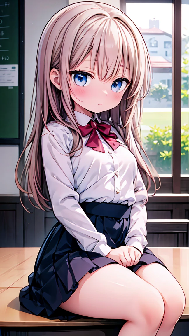 masterpiece、highest quality、highest quality、(((upon)))、 ((small))、Hair quality and shine、small顔、Sitting、Very detailed, beautiful、Very detailedな, clear and beautiful faces、(Cute illustrations:1.2), Slightly chubby,The breasts are small,The butt is small,High resolution, Very detailedな, highest quality, Embarrassing