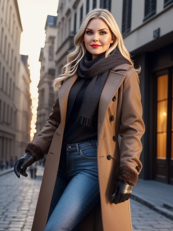 Elisha Cuthbert、(masterpiece:1.0), (Highest_quality:1.2), (Dark Shot:1.3), Classic Rogue, 1991 Rogue X-Men, 1 girl, Only 1, Head to Toe, standing on street corner, Elegant pose, (clothing: Brown winter coat, Brown color hood, Down lining, White scarf, gloves, jeans) Medium length hair, Brown Hair, Wavy Hair, One gray hair, Green Eyes, Mischievous look, Grin, Lips parted, Red lipstick, Heavy makeup, Confident expression, Backlight, (realism: 1.5), (Realistic: 1.4), (Disorganized:1.4), 8k, Very detailed, Detailed beautiful woman, (background: Midnight, it's snowing, On the streets of New York, Snowy Night), Official Art, Very detailed CG Unity 8k wallpaper, Perfect lighting, colorful, 超High resolution, photograph, 8k, High resolution, Kodak Portrait 400, Film Grain, blurry background, (Bokeh:1.2), (Vibrant_color:1.2), Film Grain:1.2, (Warm colors, Warm Tones:1.2), (color photo), Professional Photograph