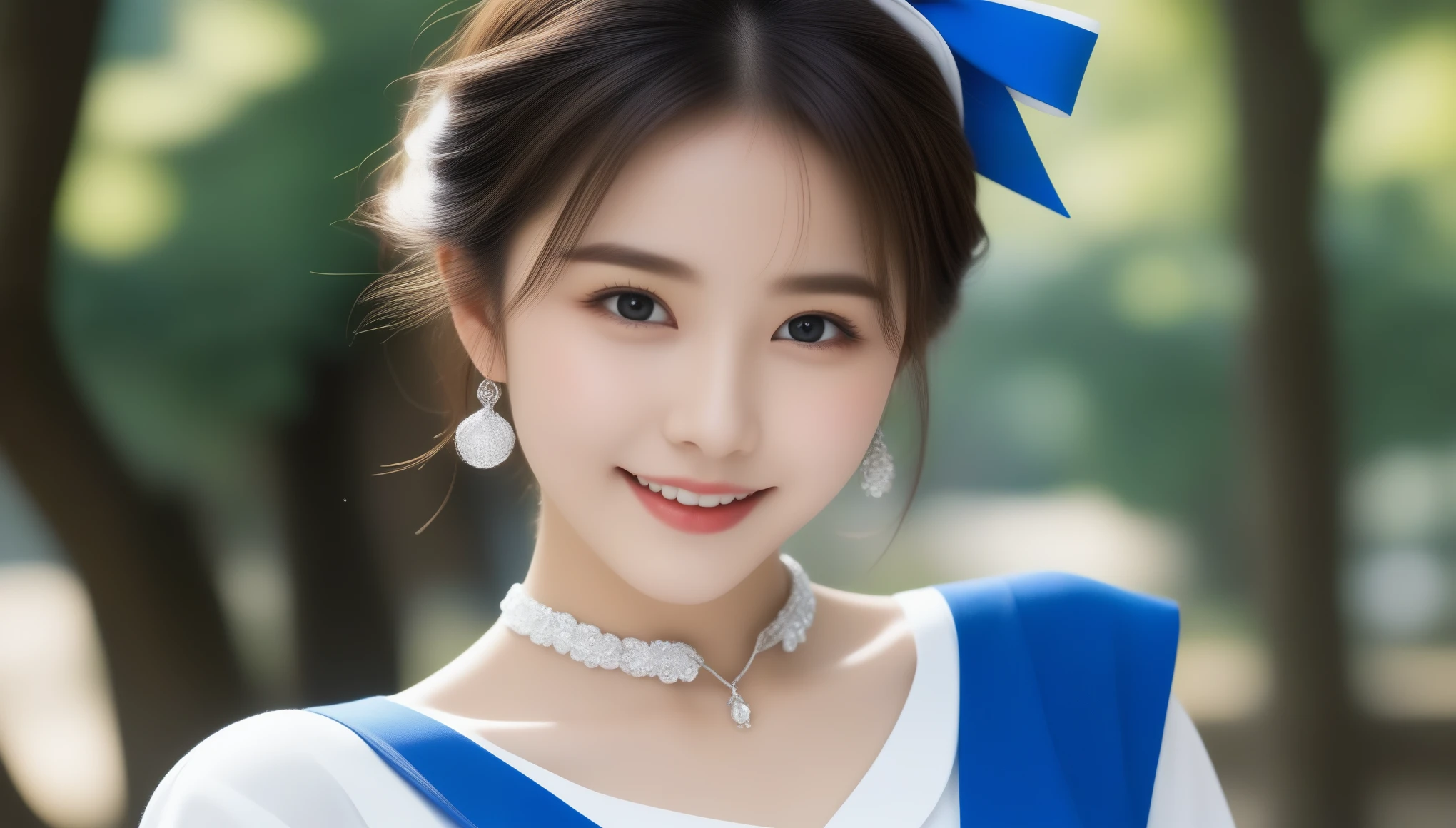 8K, 超High resolution, highest quality, masterpiece, Surreal, photograph, 1 girl, (16 years old:1.3), pretty girl, Cute face, Beautiful eyes in every detail,masterpiece,masterpiece, highest quality, High resolution, Show more1, tiara, Sailor Warrior Uniforms, Blue Skirt, Blue sailor collar, tiara, bow, Knee Boots, choker, White gloves, blue choker, elbow gloves, jewelry, Earrings, Pleated skirt, Cowboy Shot, Outdoor, ((Spread your thighs))、Sexy pose、See through 、Look at the audience、beauty,Long neck、Smile a little、Please close your mouth and laugh、(((Ideal body proportions))),A cup small breasts :2,、Portraiture:2、Perfect Anatomy、Vivid details、detailed、Surreal、Light and shadow,Strong light,Fashion magazine cover,Thin lips