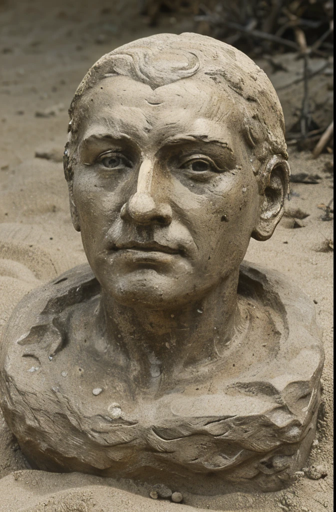 Human head statue made of sand
