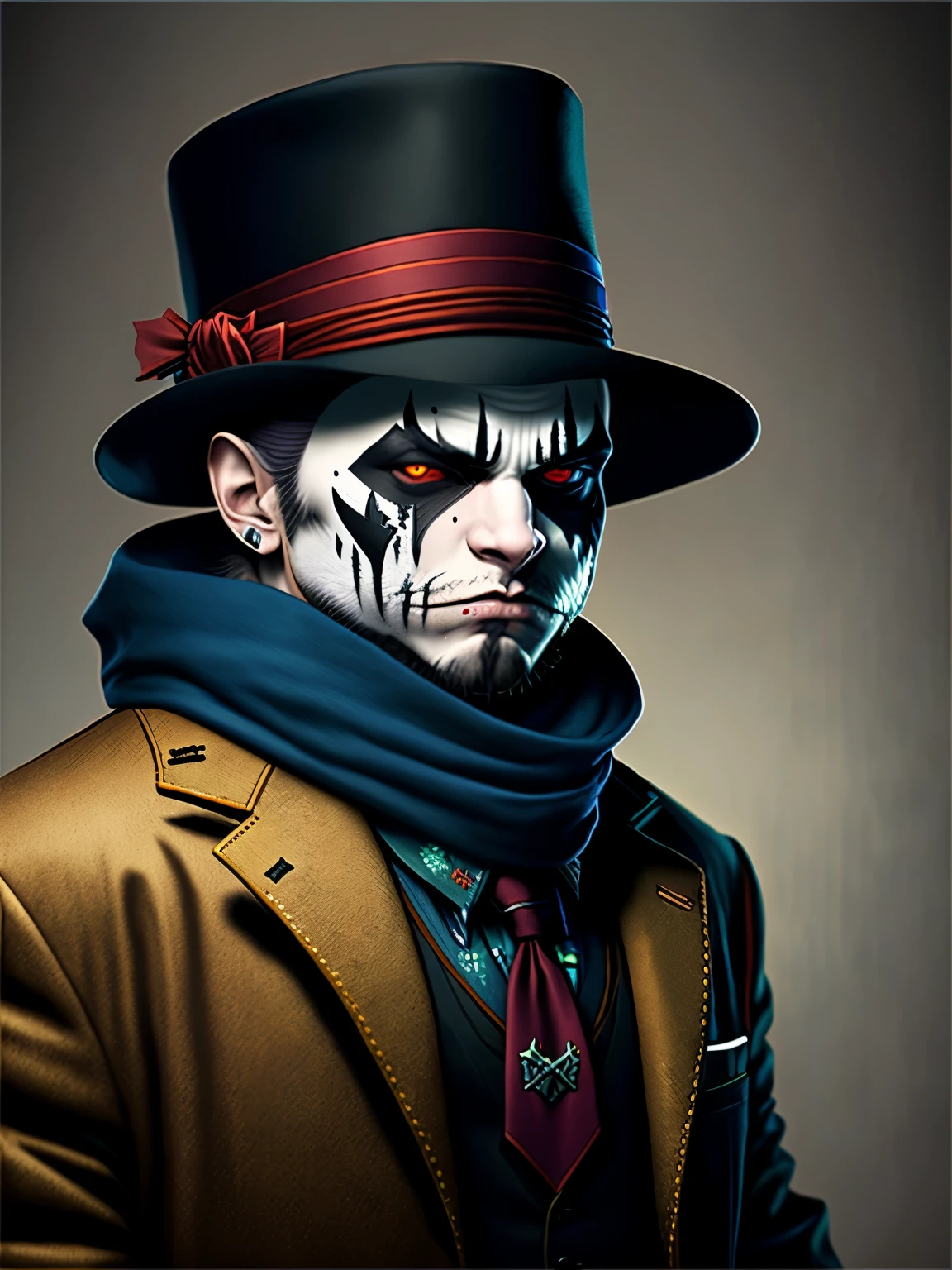 picture of a Juggalo Hatchetman in a hat and scarf, art station trend, dressed in suit and tie clothes, hyper realistic detailed rendering, british gang member, urban style, intimidating pose, planet of cats, fashion clothes, urban samurai, meow, west slavic traits, 8 1 5