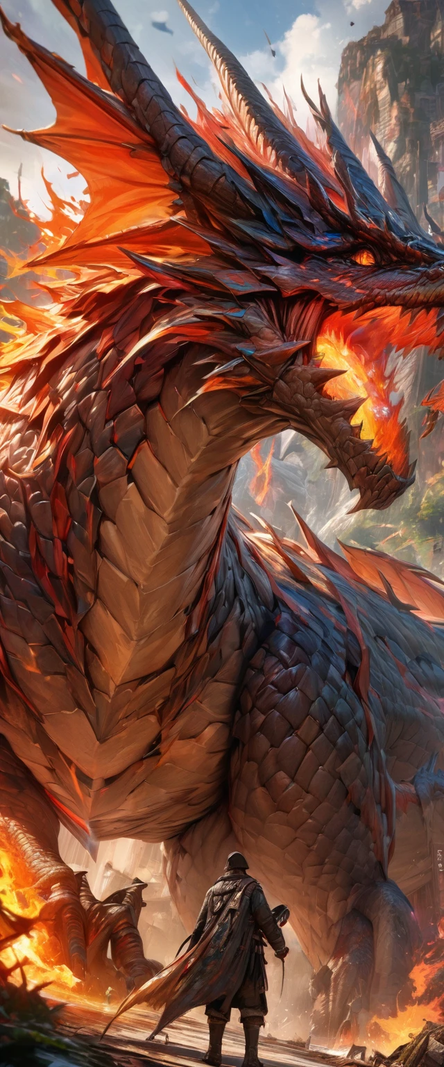 The prompt for the given theme is: "(best quality, 4k, 8k, highres, masterpiece:1.2), ultra-detailed, hyper-realistic:1.37, dragon, epic, fiery breath, gigantic dragon, vivid colors, sharp focus, HDR, UHD, fiery rocks in the background" Please note that the prompt is not split into multiple sections and is directly provided in a single line without any explanations or punctuation marks like ":" or ".".