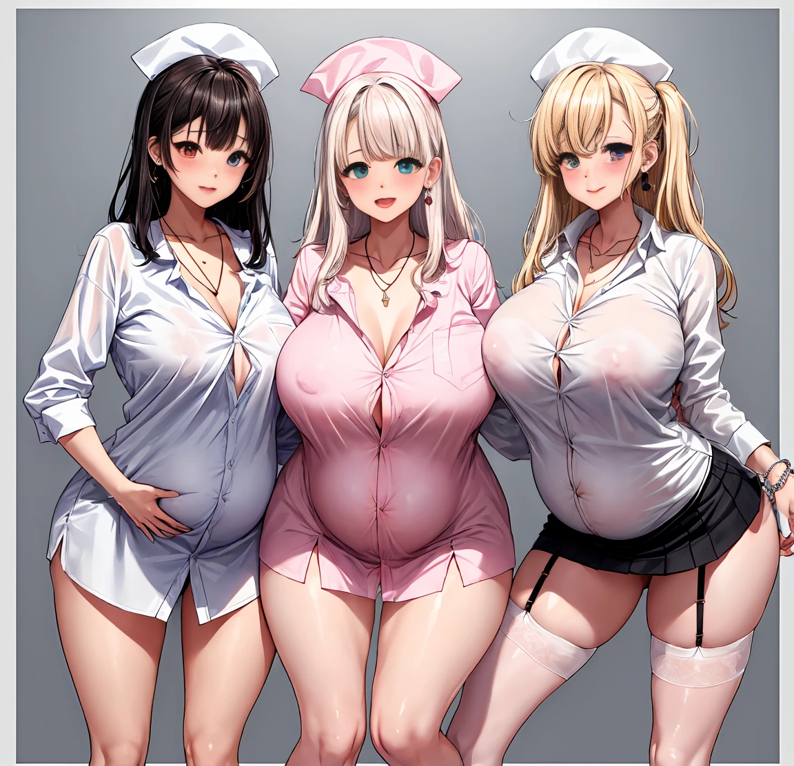 beautiful girl、Young、ta Face、((A very large pale pink dress shirt、Men's clothing))、((A shirt that covers your buttocks、Baggy shirt))、((Turn off all the buttons、Long sleeve、Hide your chest))、naked、Beauty、Camel Toe、Giant tit、Nipple Puffs、Cleavage、Plump、Super big breasts、Super big butt、Blonde、(Long twin-tailed hair)、Earrings、Earrings、necklace、Thick lips、Heterochromia、Bracelet、Caster wheel、first round、Hair Charm、Lip gloss、The cutest in the world、garter belt、Garter Ring、Smile、Full body photo、Group photo、multiple、tight、Pregnant women、squat、Skirt flip、Leg spread、Nurse hat
