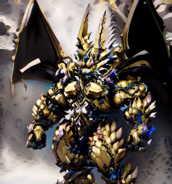 Zeraora's giant robot. (masterpiece, best quality, detailed:1.2) (Pokémon) Powered exoskeleton with the same design as Zeraora big muscle, GIANT, pecs, triceps, traps, waist narrow. bulge in the crotch, with huge golden laser sword, body full of huge muscles. also have a cloak on my back. The cloak is so long that it touches the ground, showing off muscles, mechs, Correct limbs, detailed full body, Very muscular, Large pecs, Heavyweight, Bodybuilder figure, Wearing cyberpunk mecha, big bump, sparkling skin, Vibrant colors, 4K, realism, Don't stray too far from Zeraora's design, Furry Heroes, Main is yellow COLOR, have big wings.