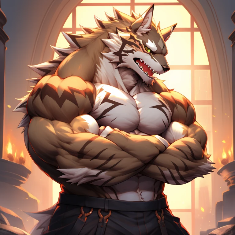 seth (/tas/), (absurdres, highres, ultra detailed)
(masterpiece, best quality, detailed:1.2)
detailed full body, 8K, big muscle (pecs, triceps, traps)
unusually developed muscular body,
body full of huge muscles.
showing off muscles,
pectorales enormes.
Exaggeratedly huge muscles.
Gigachad Muscular, Animal paws,
crossed arms. The claws are sharp,
Sharp teeth,