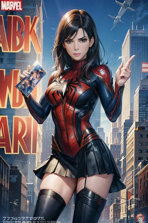 Sandra Bullock、Marvel Comics Movie Poster, Very beautiful, Movies about Spiderman, sexy, whole body, I'm wearing a skirt、Premiere date, Poster、belly buttonを突き出す、new york、She's wearing a torn Spider-Man suit,The suit is torn、Wearing a skirt、 Red and black color scheme,dynamic、masterpiece、highest quality、Ultra-detailed、Very detailed、A delicate and beautiful shine、超A high resolution、Cinematic,Break,Breakdrop,(Torn clothes:1.5), (Wet clothes:1.4), Bare shoulders,Real Rain,Wet Hair,belly button、Exposing Skin、Showing off her sexy shoulders