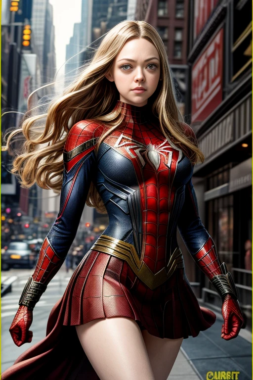 Amanda Seyfried、Marvel Comics Movie Poster, Very beautiful, Movies about Spiderman, sexy, whole body, I'm wearing a skirt、Premiere date, Poster、belly buttonを突き出す、new york、She's wearing a torn Spider-Man suit,The suit is torn、Wearing a skirt、 Red and black color scheme,dynamic、masterpiece、highest quality、Ultra-detailed、Very detailed、A delicate and beautiful shine、超A high resolution、Cinematic,Break,Breakdrop,(Torn clothes:1.5), (Wet clothes:1.4), Bare shoulders,Real Rain,Wet Hair,belly button、Exposing Skin、Showing off her sexy shoulders