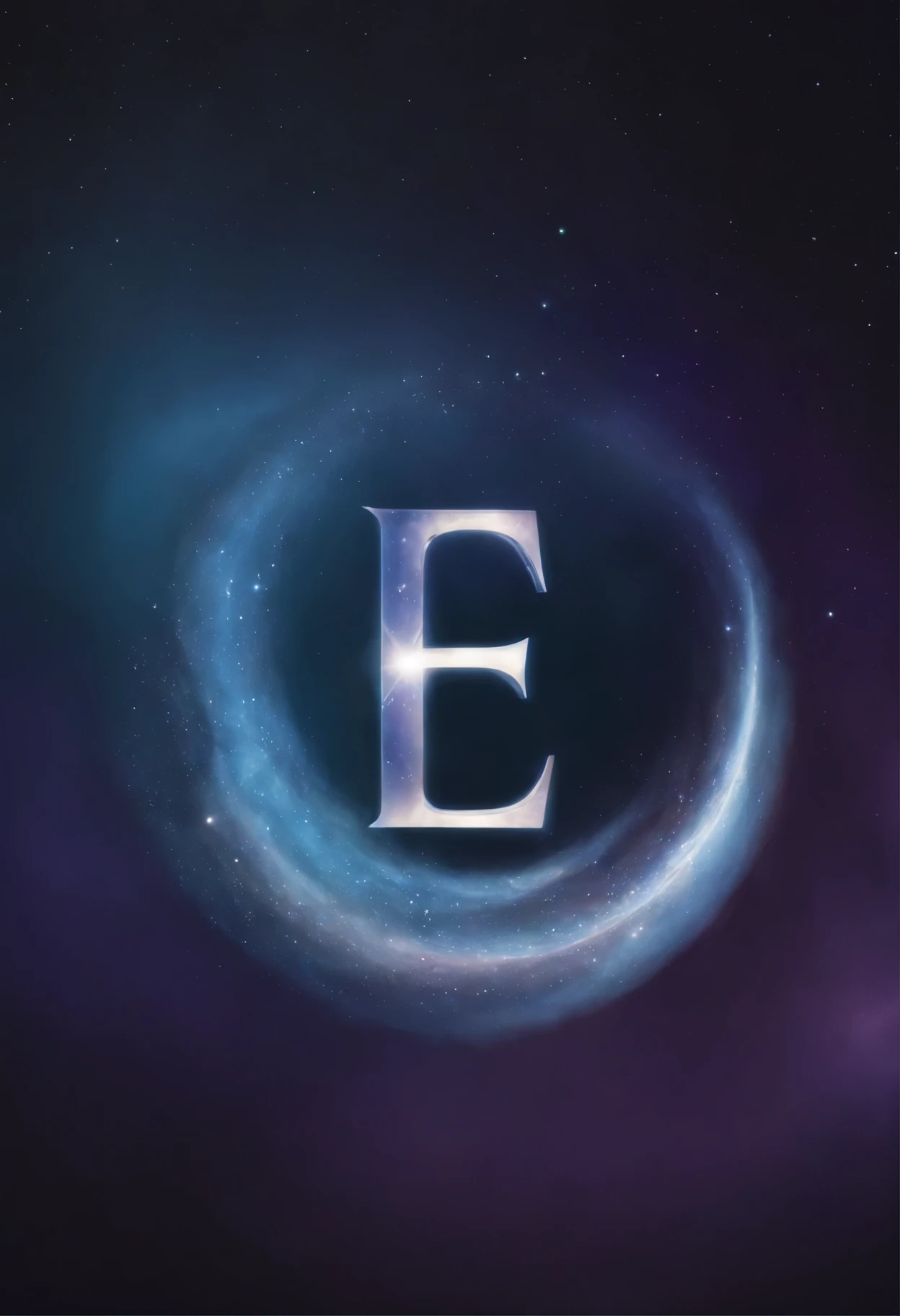 BEST QUALITY, CELESTIAL COSMOS AND OCEANIC, The letter "E" takes center stage with its elegant and dynamic form against a cinematic backdrop of deep blue and purple hues. Surrounding artistic elements add depth, while a stylized "E" logo exudes sophistication.