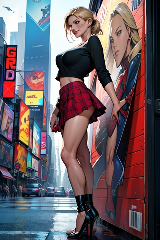 Cameron Diaz、Marvel Comics Movie Poster, Very beautiful, Movies about Spiderman, sexy, whole body, I'm wearing a skirt、Premiere date, Poster、belly buttonを突き出す、new york、She&#39;s wearing a torn Spider-Man suit,The suit is torn、Wearing a skirt、 Red and black color scheme,dynamic、masterpiece、highest quality、Ultra-detailed、Very detailed、A delicate and beautiful shine、超A high resolution、Cinematic,Break,Breakdrop,(Torn clothes:1.5), (Wet clothes:1.4), Bare shoulders,Real Rain,Wet Hair,belly button、Exposing Skin、Showing off her sexy shoulders