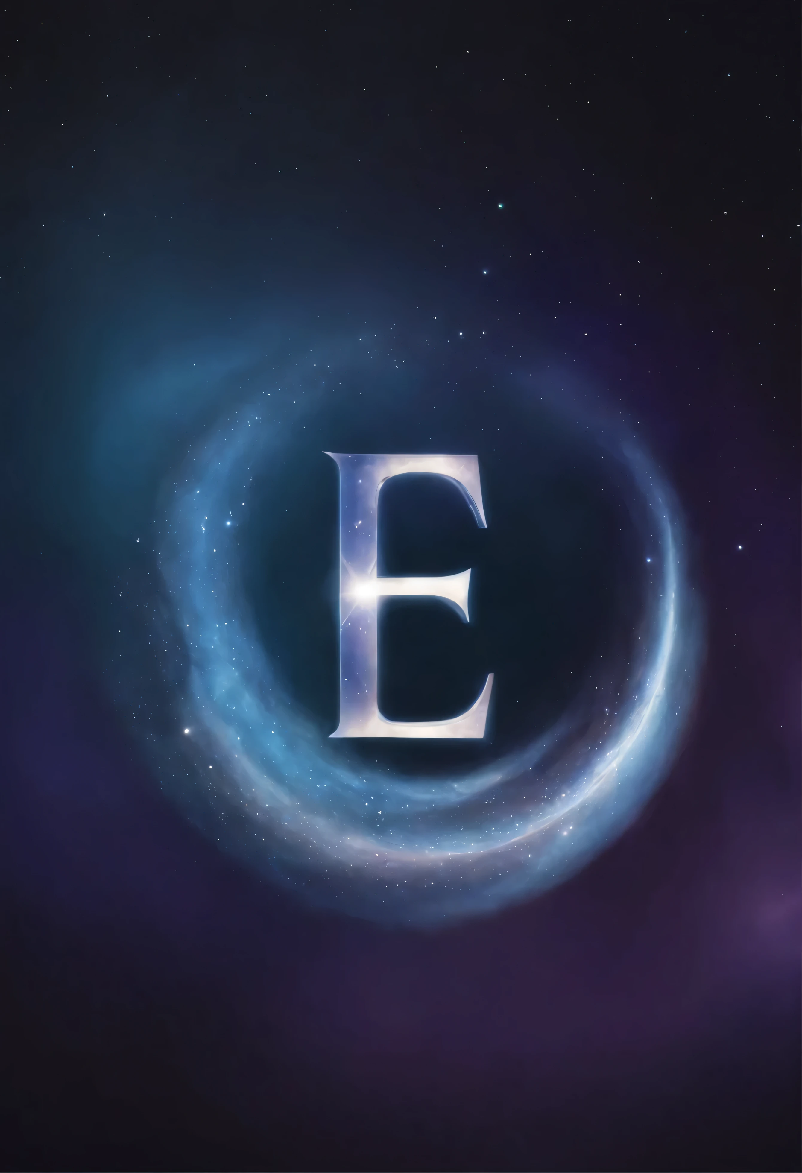 BEST QUALITY, CELESTIAL COSMOS AND OCEANIC, The letter "E" takes center stage with its elegant and dynamic form against a cinematic backdrop of deep blue and purple hues. Surrounding artistic elements add depth, while a stylized "E" logo exudes sophistication.
