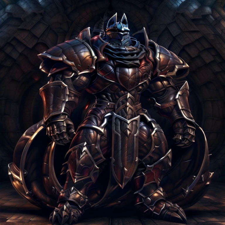 (masterpiece, best quality, detailed:1.2) (Pokémon) LUCARIO, detailed full body, a knight's mechanical armor, glowing wide and heavy armor, wears full body armor. massive muscles, huge pecs, chiseled abs, huge pectorals, exaggeratedly huge muscles. wearing a cloak. unusually developed muscular body big muscle, pecs, triceps, traps, waist narrow, unusually developed muscular body, Dark knight, BlackKnight_fe, The claws are sharp, Sharp teeth, He wears a black cloak on his back. Has a long sword,